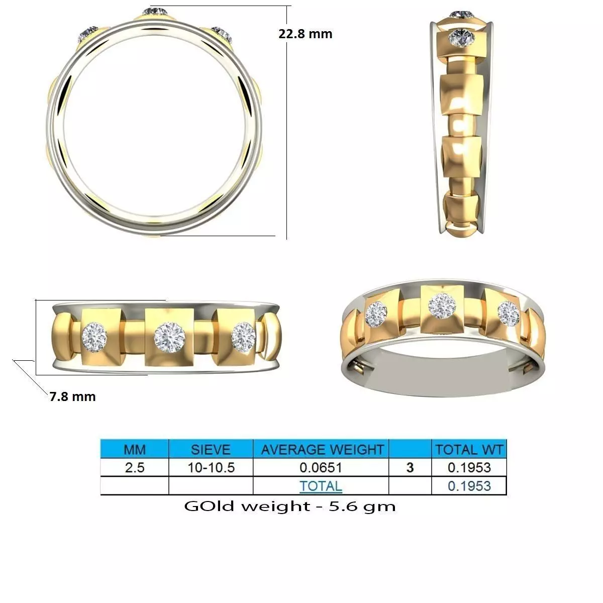 Multimetal Engagement Ring With Diamonds 18 3D print model