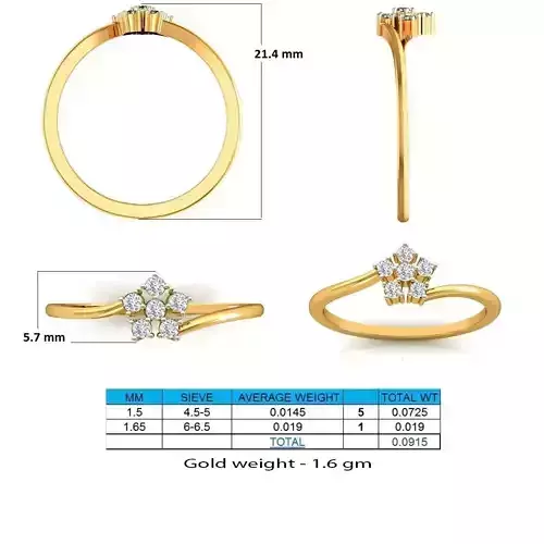 Flower Shaped Gold Ring With Diamonds 65