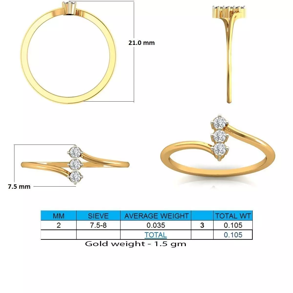 Spiral Gold Thin Ring With Diamonds 5 3D print model_0