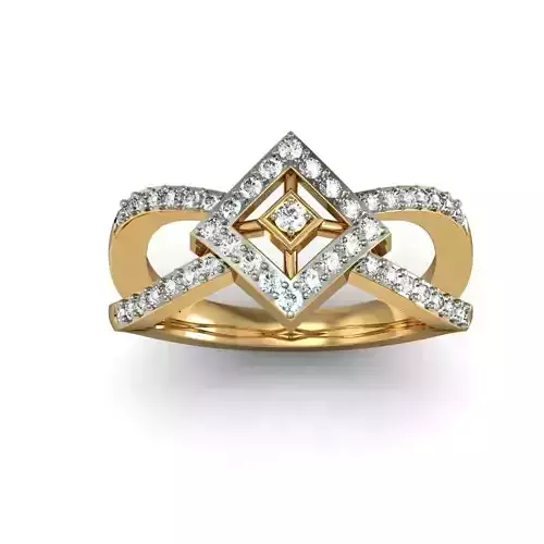 Square Shaped Gold Ring With Diamonds 5