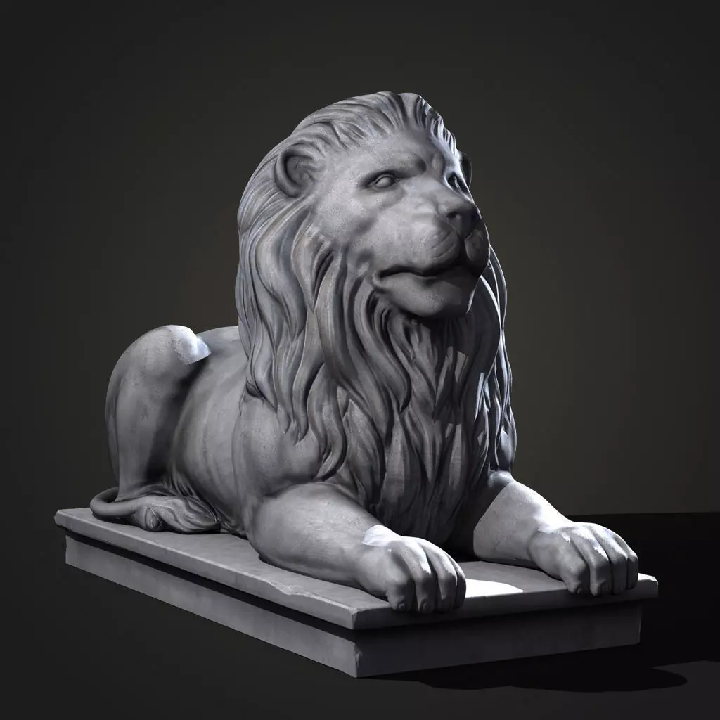 Stone Lion Statue Low-poly 3D model_0