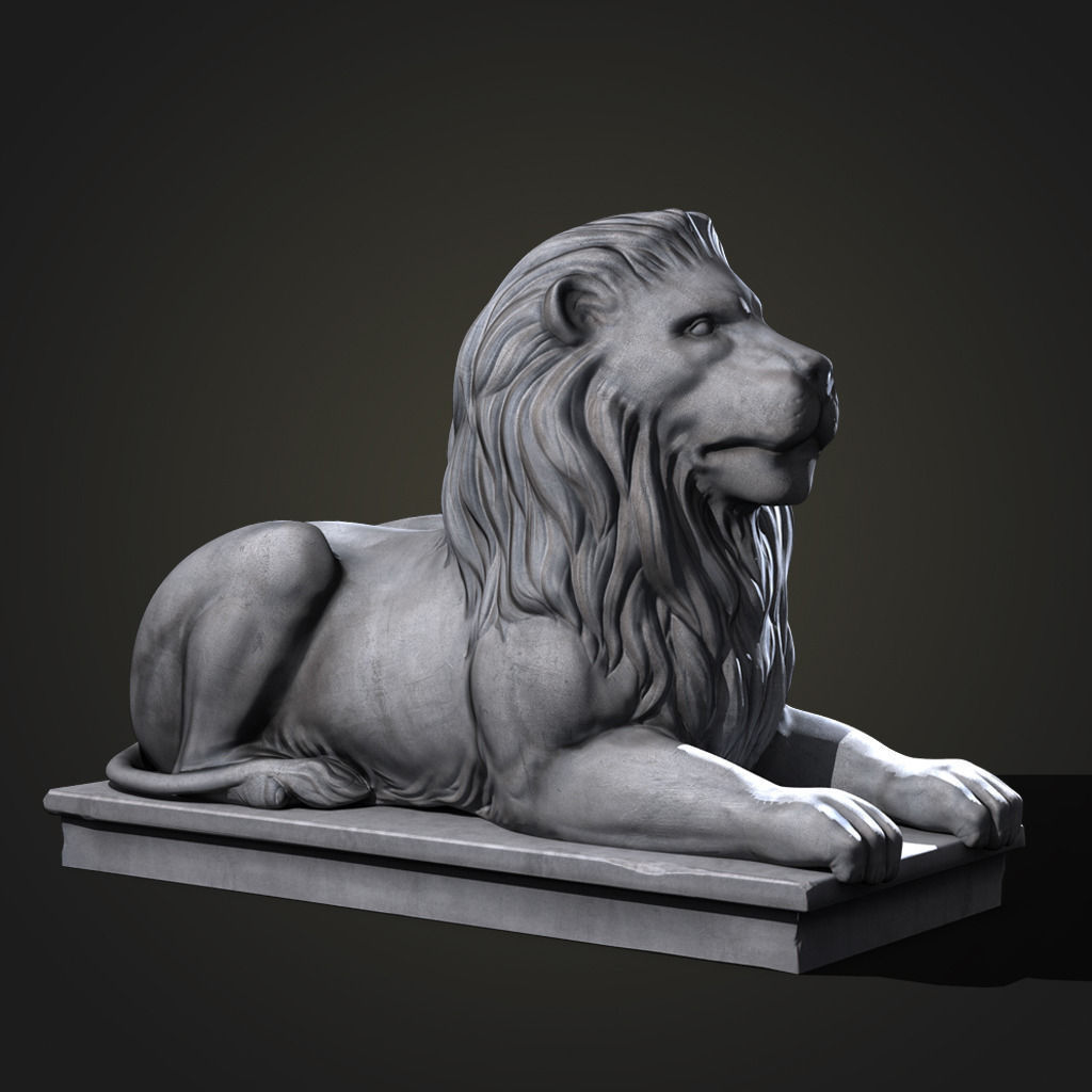 Stone Lion Statue Low-poly 3D model_1