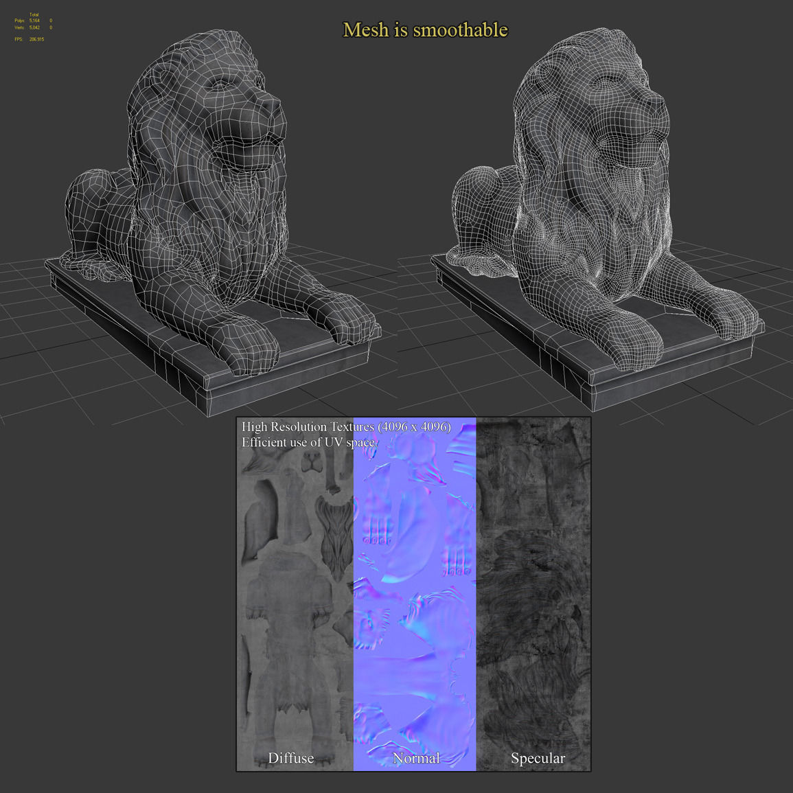 Stone Lion Statue Low-poly 3D model_5