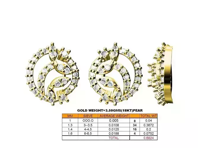 Round Shaped Gold Earrings With Diamonds 6