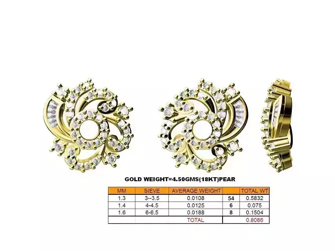 Flower Shaped Gold Ear Studs With Diamonds 13