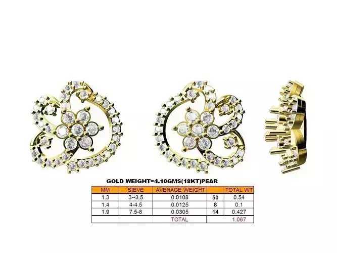 Floral Gold Ear Studs With Diamonds