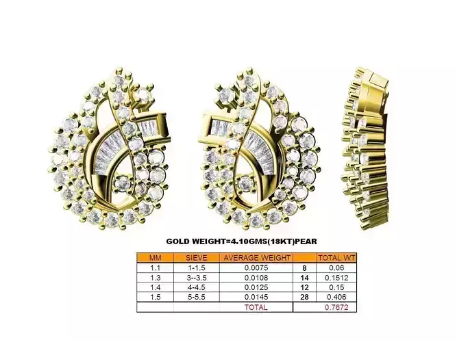 Mango Shaped Gold Earrings With Diamonds 2