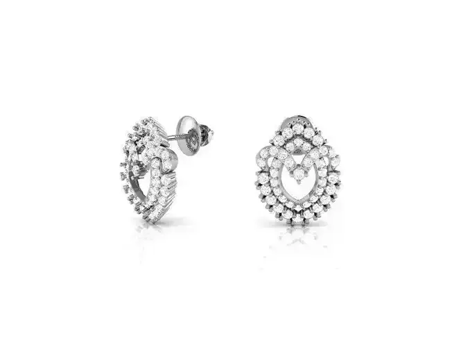 Marquise Shaped Silver Ear Studs With Diamonds