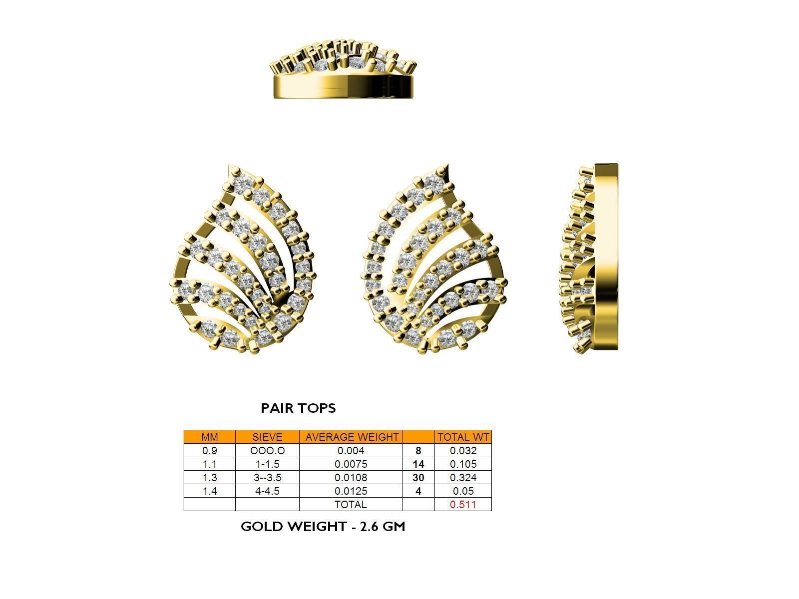 Mango Shaped Ear Studs With Diamonds 3D print model_2