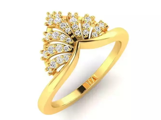 Crown Shaped Gold Ring With Diamonds 3D print model
