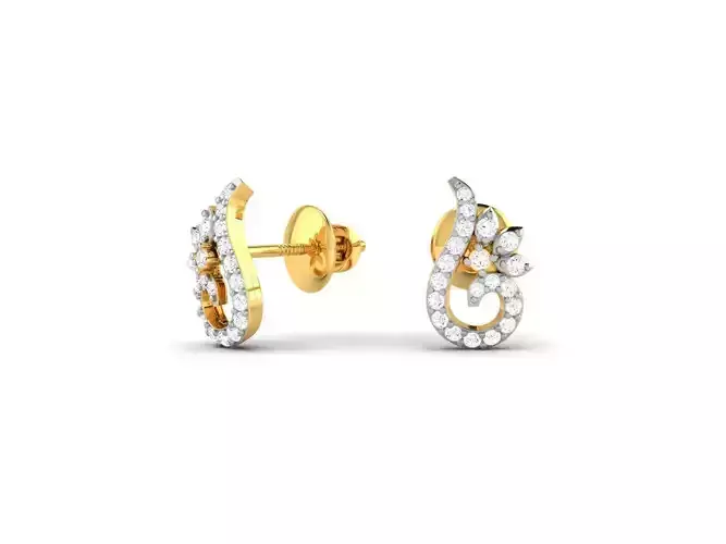 Floral Gold Ear Studs With Diamonds 1