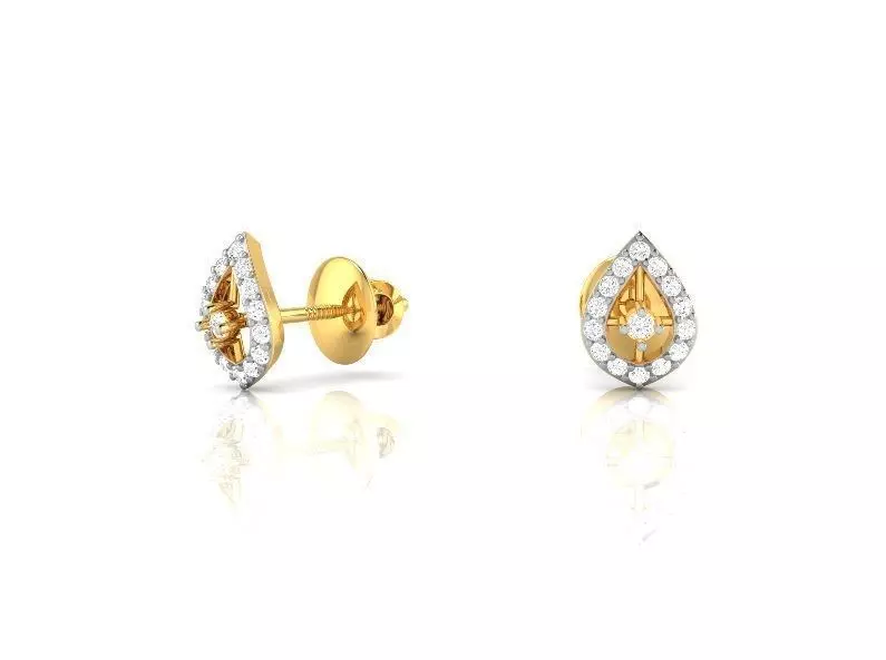 Drop Shaped Gold Ear Studs With Diamonds 4 3D print model_0