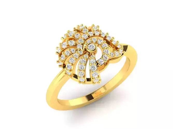 Floral Gold Ring With Diamonds 10 3D print model