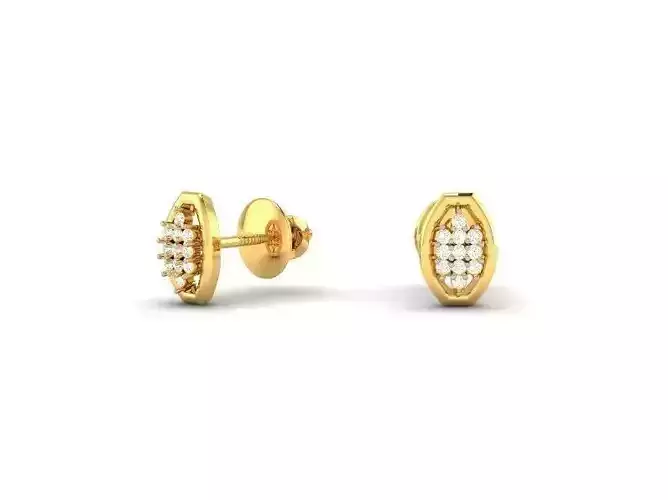 Oval Shaped Gold Ear Studs With Diamonds 1