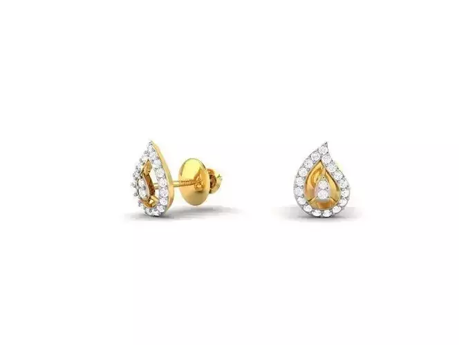 Mango Shaped Gold Ear Studs With Diamonds