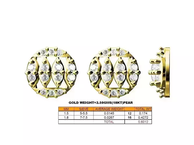 Round Shaped Gold Ear Studs With Diamonds 20