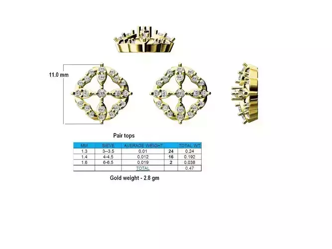 Flower Shaped Gold Ear Studs With Diamonds 16