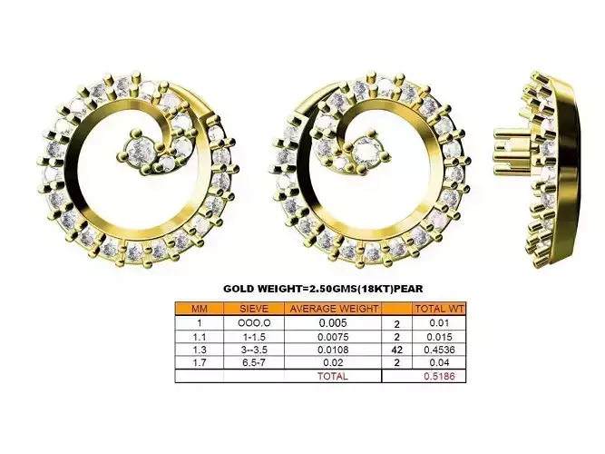 Spiral Gold Ear Studs With Diamonds 1