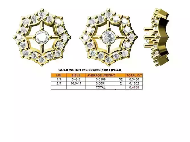 Flower Shaped Gold Ear Studs With Diamonds 17