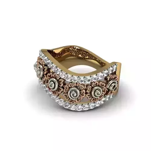 Swirl Floral Gold Ring With Diamonds