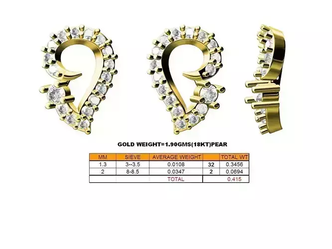 Mango Shaped Gold Ear Studs With Diamonds 1