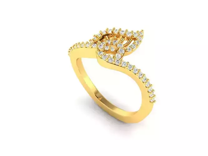 Leaf Shaped Gold Ring With Diamonds 9