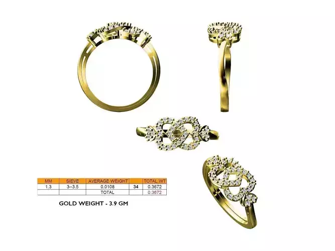 Heart Shaped Gold Ring With Diamonds 9 3D print model