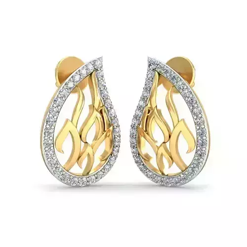 Mango Shaped Gold Earrings With Diamonds 4