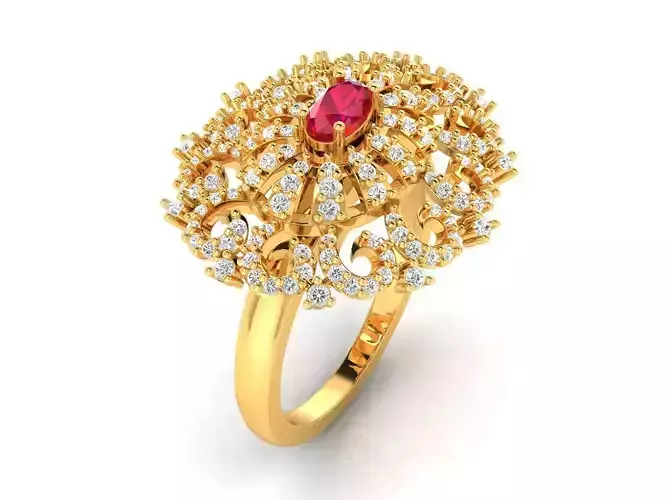 Large Oval Shaped Gold Ring With Gem