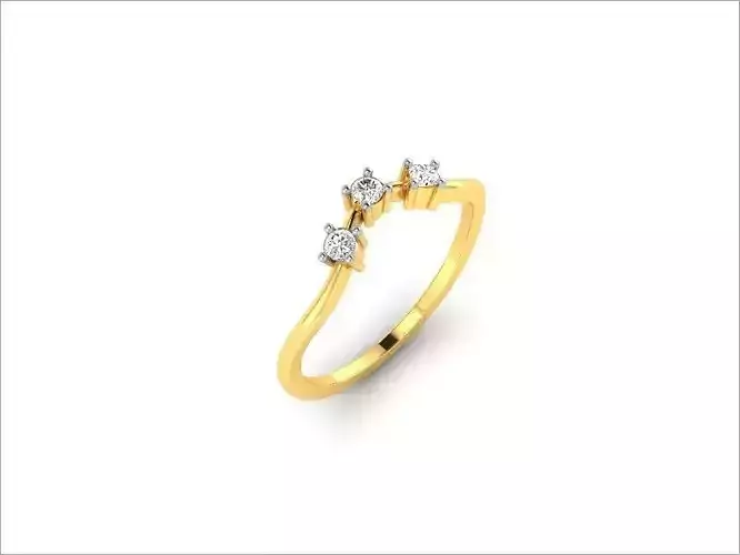 Gold Thin Engagement Ring With Diamonds 36 3D print model
