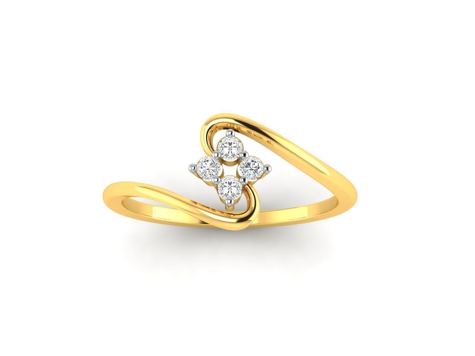 Swirl Gold Thin Ring With Diamonds 3D print model_2