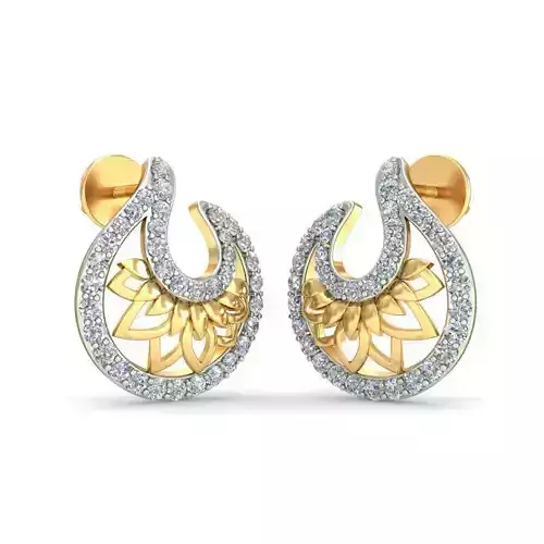 Floral Gold Earrings With Diamonds 4