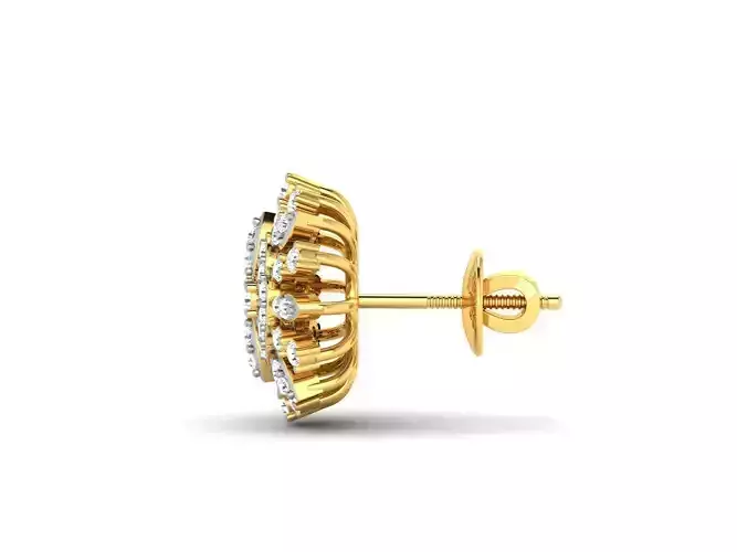 Flower Shaped Gold Ear Studs With Diamonds 18