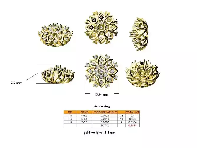 Flower Shaped Gold Ear Studs With Diamonds 19