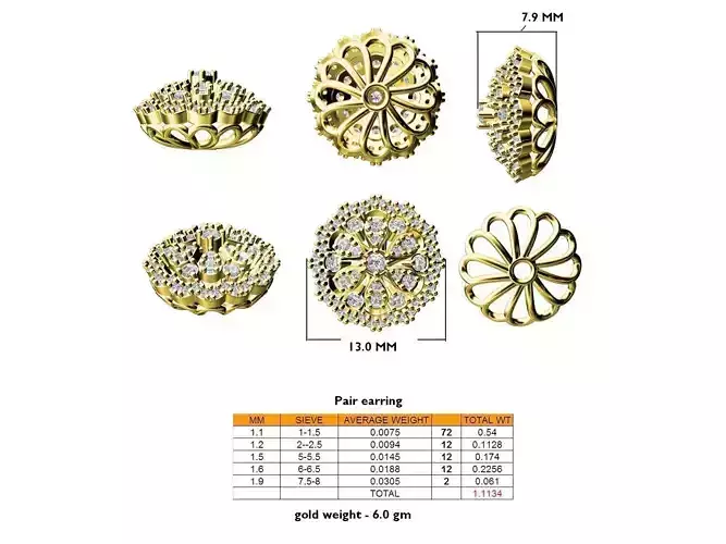 Flower Shaped Gold Ear Studs With Diamonds 20