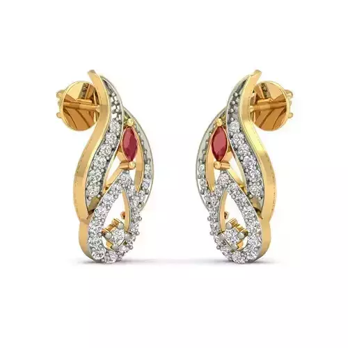 Mango Shaped Gold Earrings With Ruby