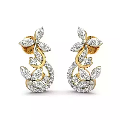 Floral Design Gold Earrings With Diamonds 7