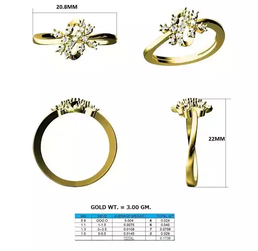 Floral Gold Ring With Diamonds 14