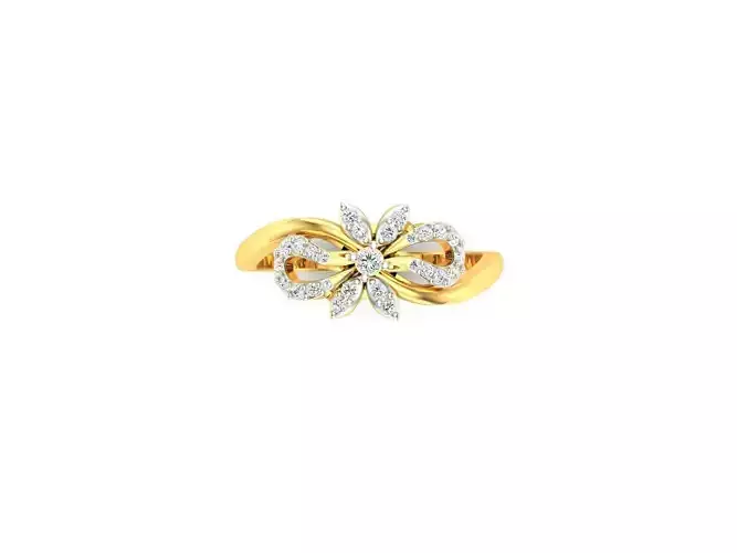 Flower Shaped Spiral Gold Ring With Diamonds 2