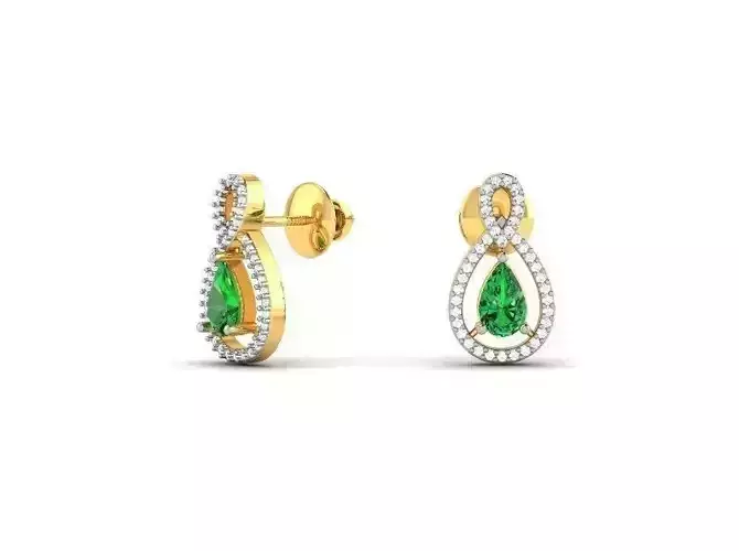 Drop Shaped Earrings With Emerald 3D print model