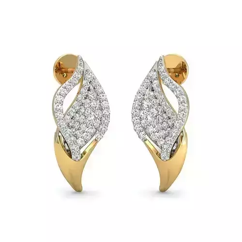 Leaf Shaped Gold Earrings With Diamonds 6