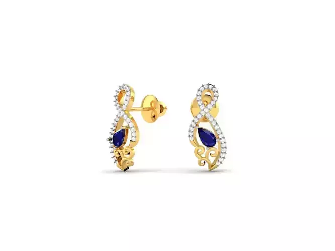 Loop Shaped Gold Earrings With Sapphire