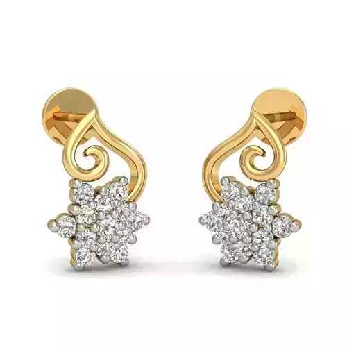 Flower Shaped Gold Earrings With Diamonds 7