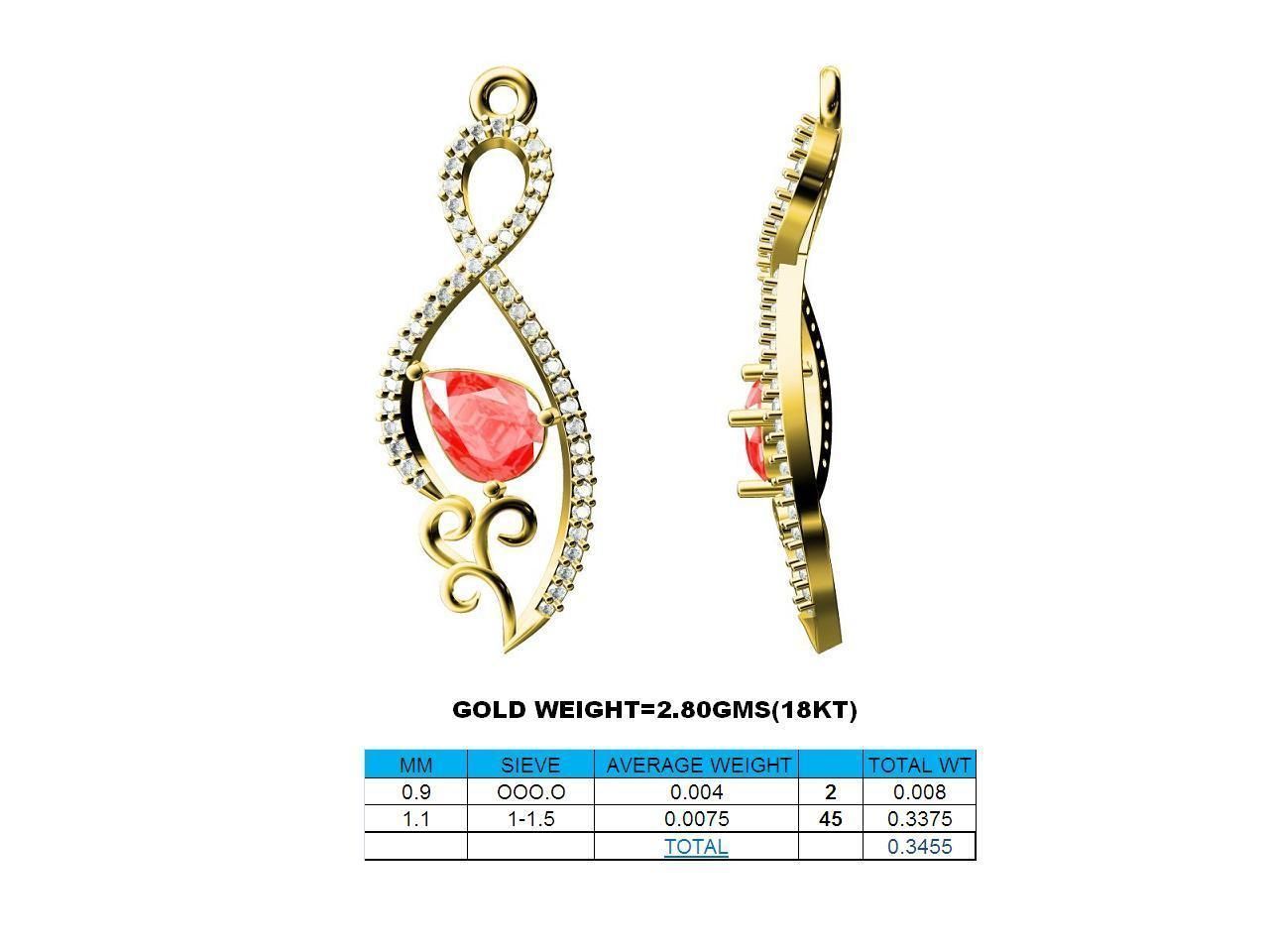 Loop Shaped Gold Pendant With Sapphire 3D print model_3