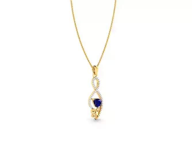 Loop Shaped Gold Pendant With Sapphire