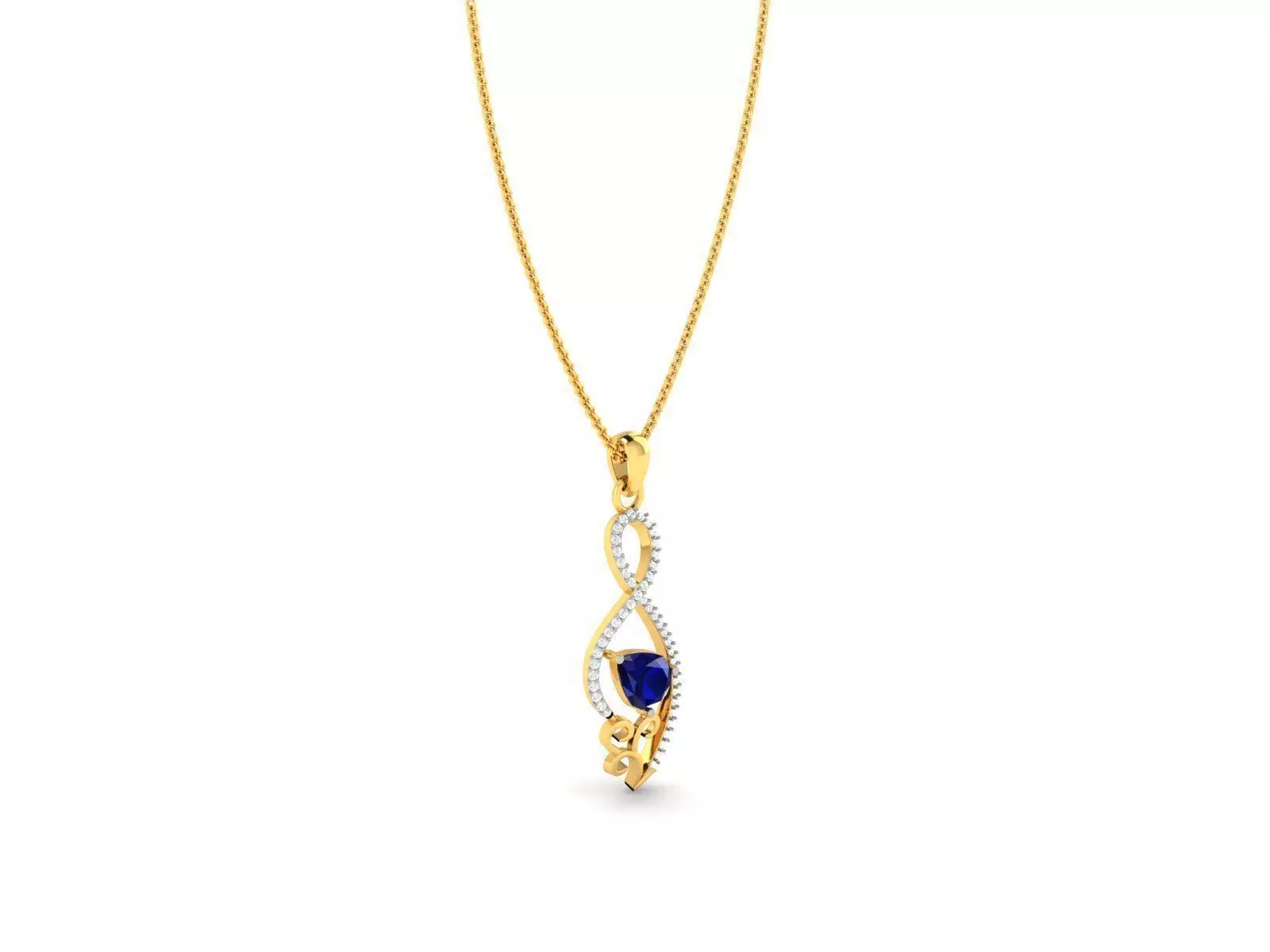 Loop Shaped Gold Pendant With Sapphire 3D print model_0