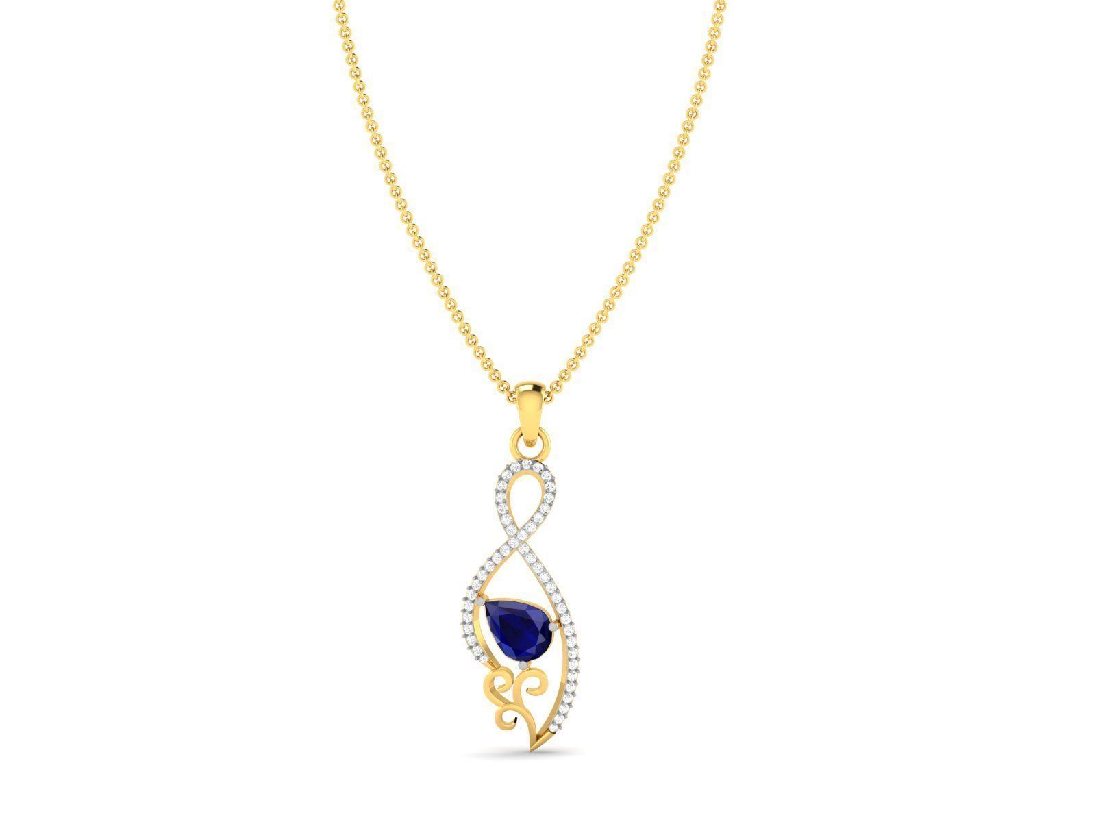 Loop Shaped Gold Pendant With Sapphire 3D print model_1