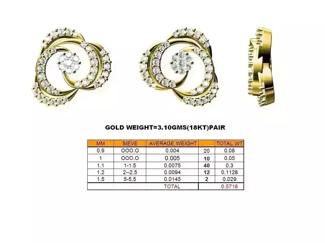 Flower Shaped Gold Ear Studs With Diamonds 22