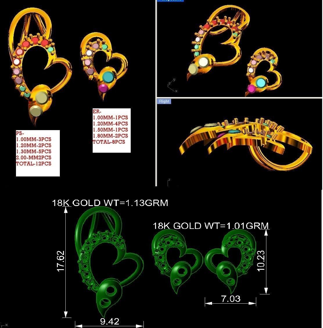 Heart Shaped Earrings With Diamonds 3D print model_1