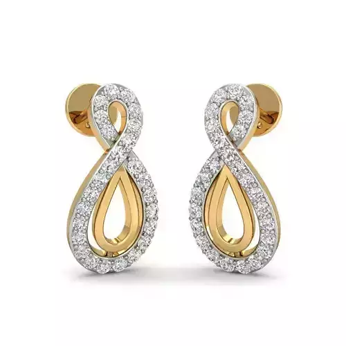 Infinity Loop Gold Earrings With Diamonds 3D print model